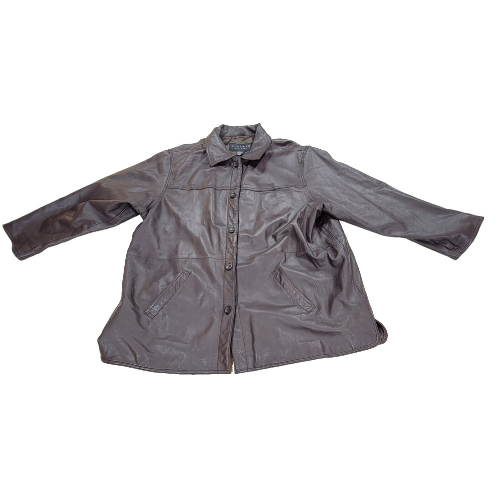Vintage Leather Elements Jacket Womens Plus Size 3x Brown Winter Cold Coat 81893